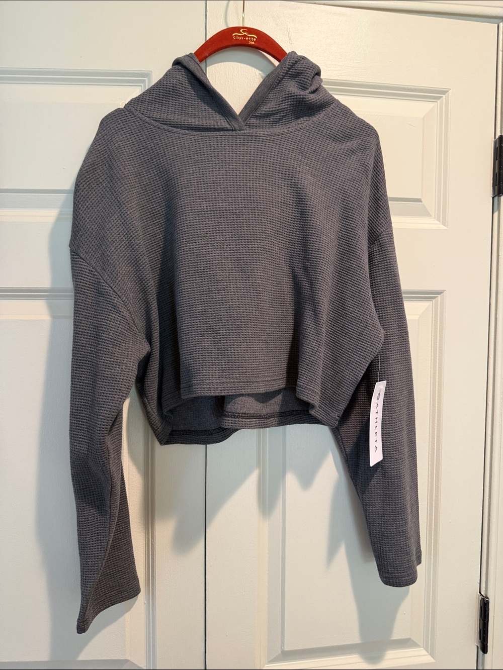 Athleta Gray Cropped Waffle-Knit Hooded Sweater